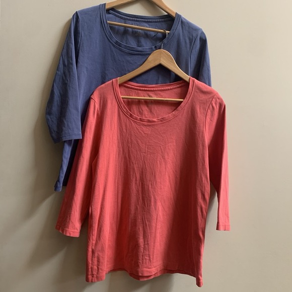 L.L. Bean Tops - L.L. Bean Women's Top Shirt blue and pinkcoral. Crew Neck 3/4 Sleeve, 100%Cotton